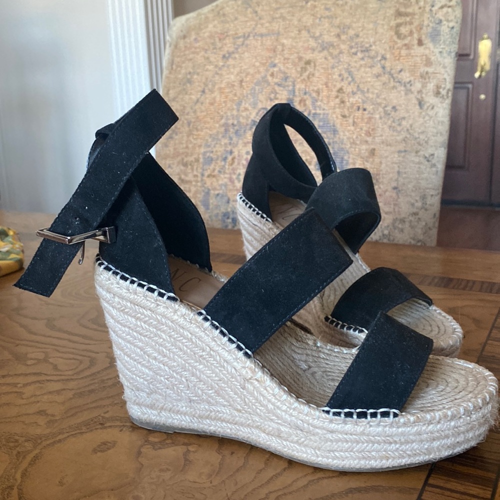 INC black suede wedge